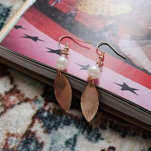 Gold & Pearl Feather Drop Earrings
